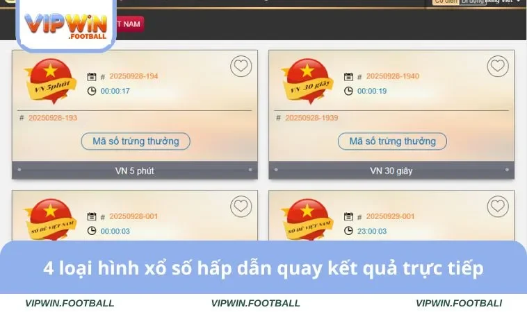 4 loại hình xổ số hấp dẫn quay kết quả trực tiếp