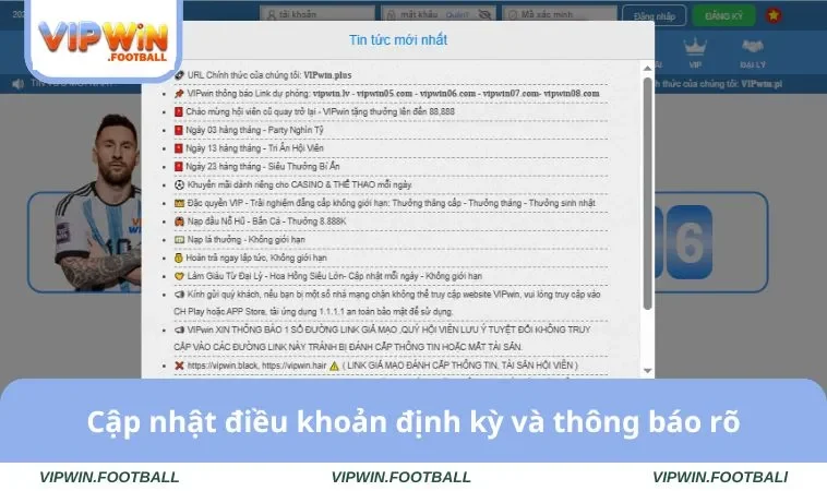 Cập nhật điều khoản định kỳ và thông báo rõ