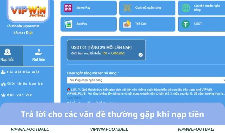 Trả lời cho các vấn đề thường gặp khi nạp tiền